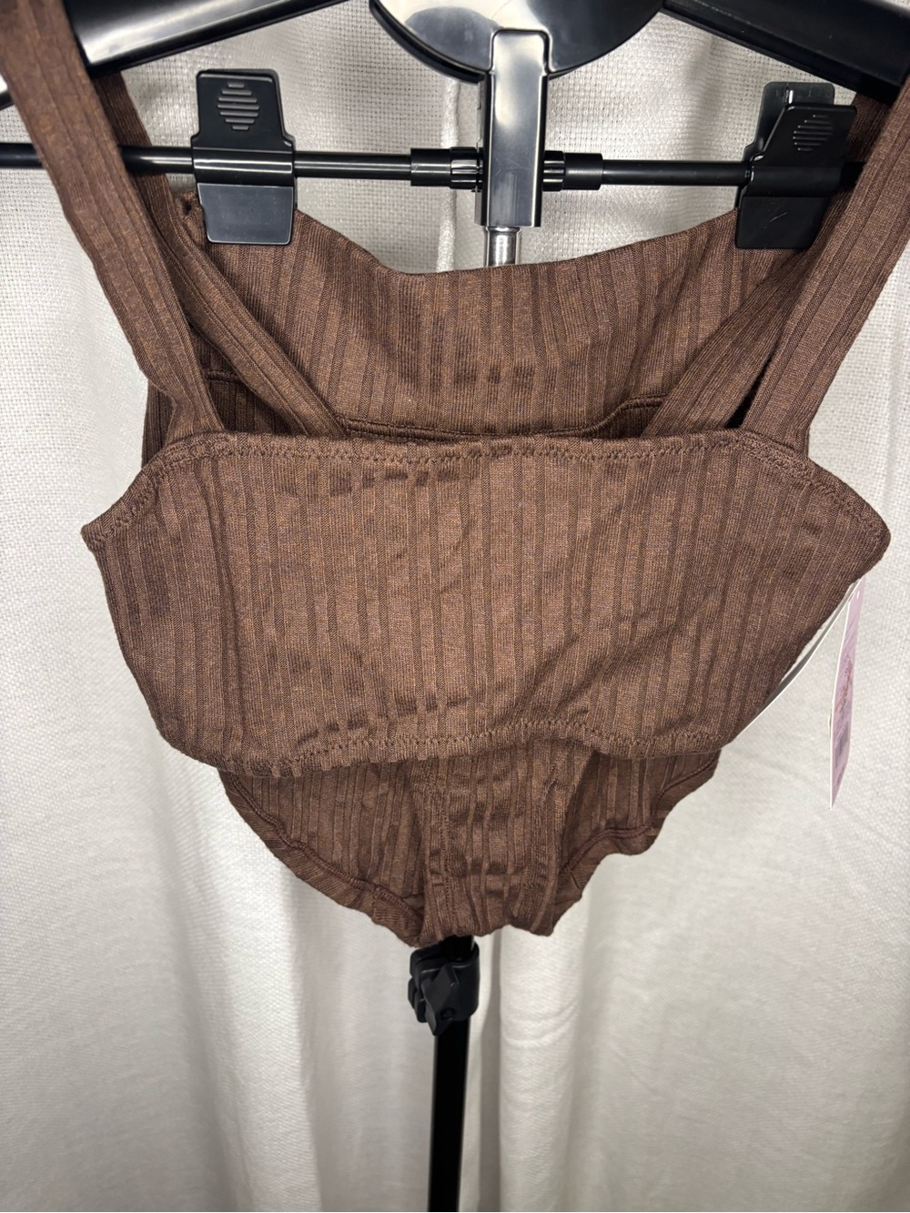 wild fable Brown Ribbed Square-Neck Bodysuit